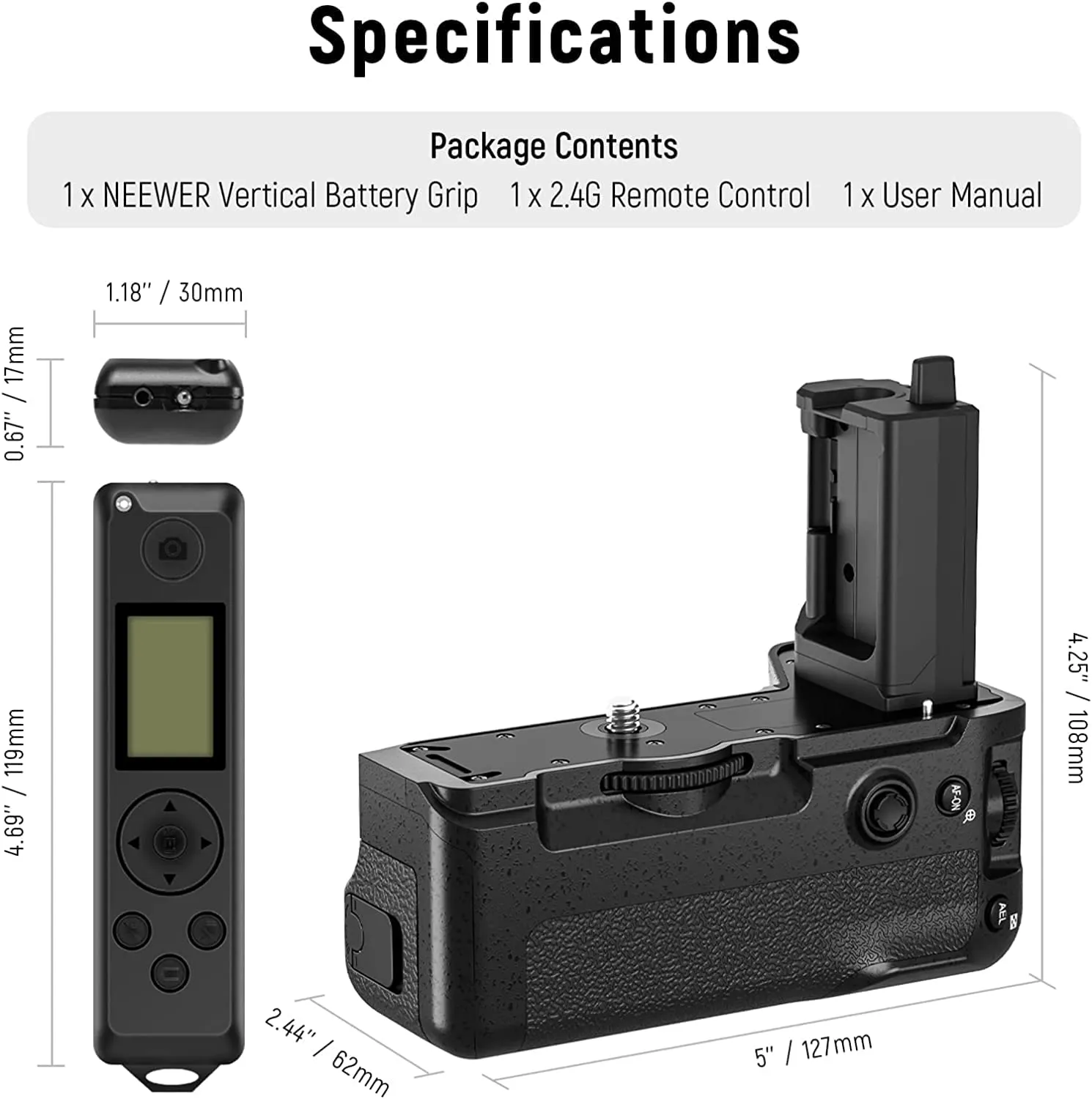 NEEWER VG-C4EM Replacement Battery Grip for Sony A9II A7IV A7RIV A7RV A7SIII A1 with Remote Control