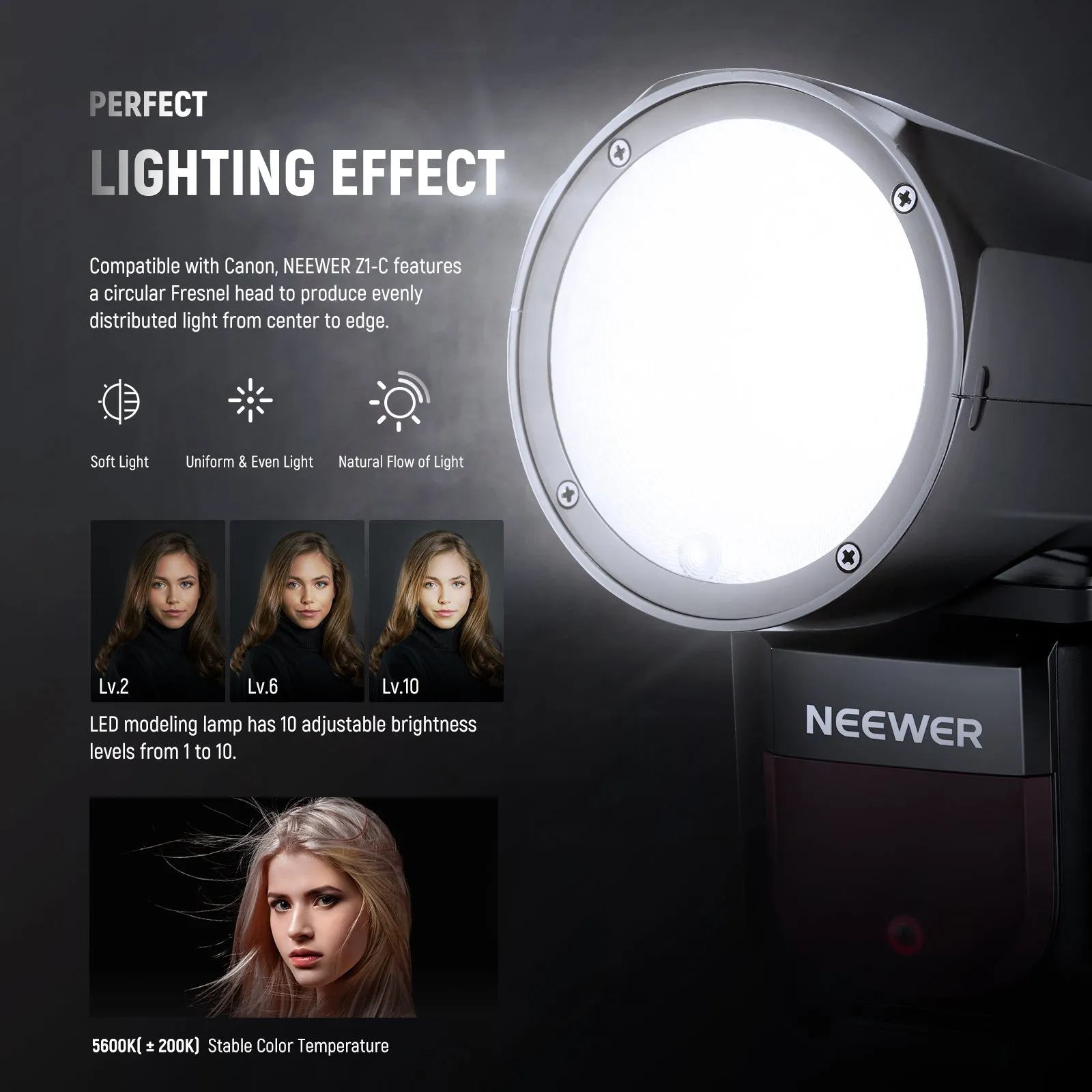 NEEWER Z1-C TTL Round Head Flash Speedlite for Canon