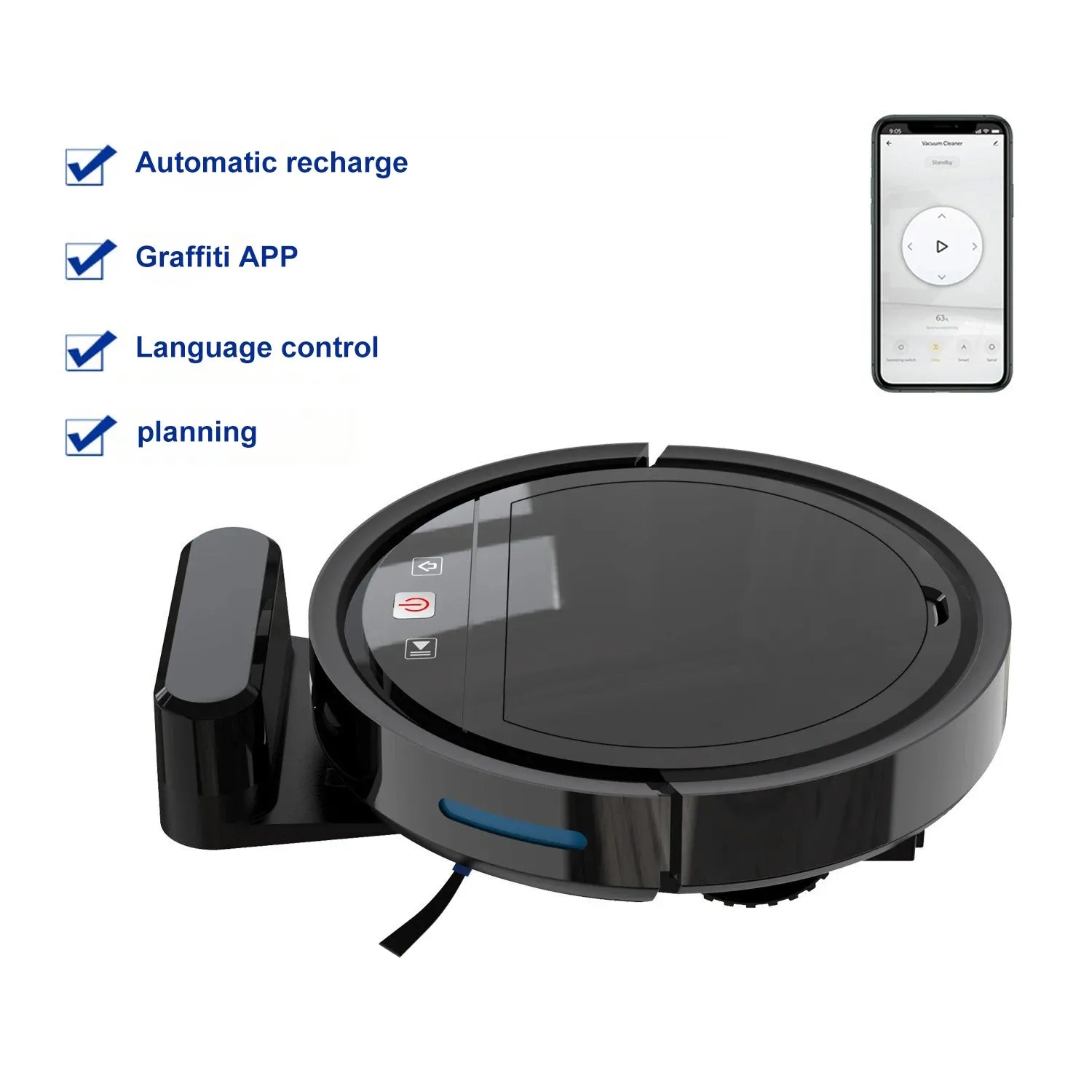 New Automatic Recharge, APP-Controlled Sweeping Robot with Integrated Suction