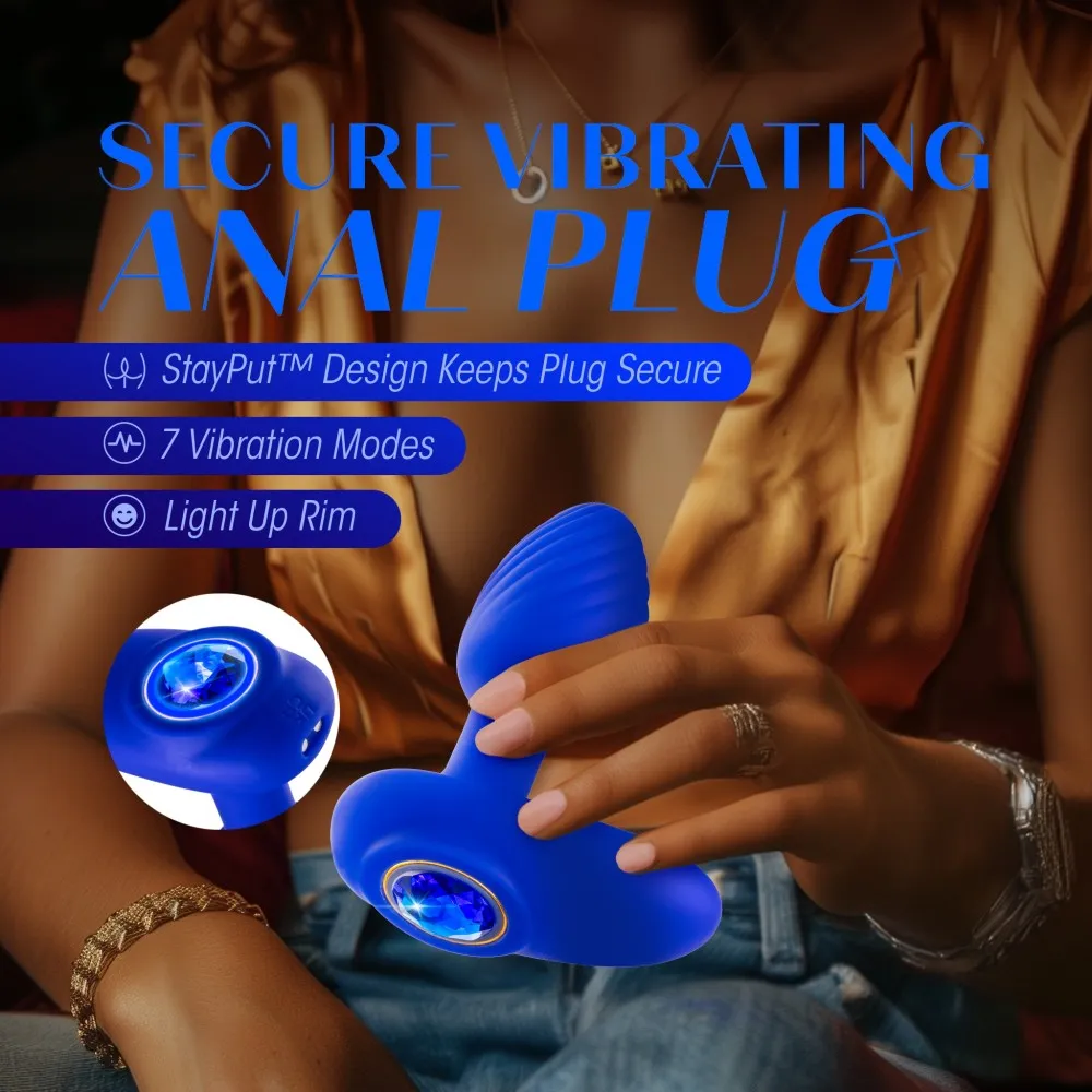 Oh My Gem By Blush® | Mystery 4 Inch Vibrating Anal Plug Massager With Stayput™ Design & Sapphire Gem Base – In Blue