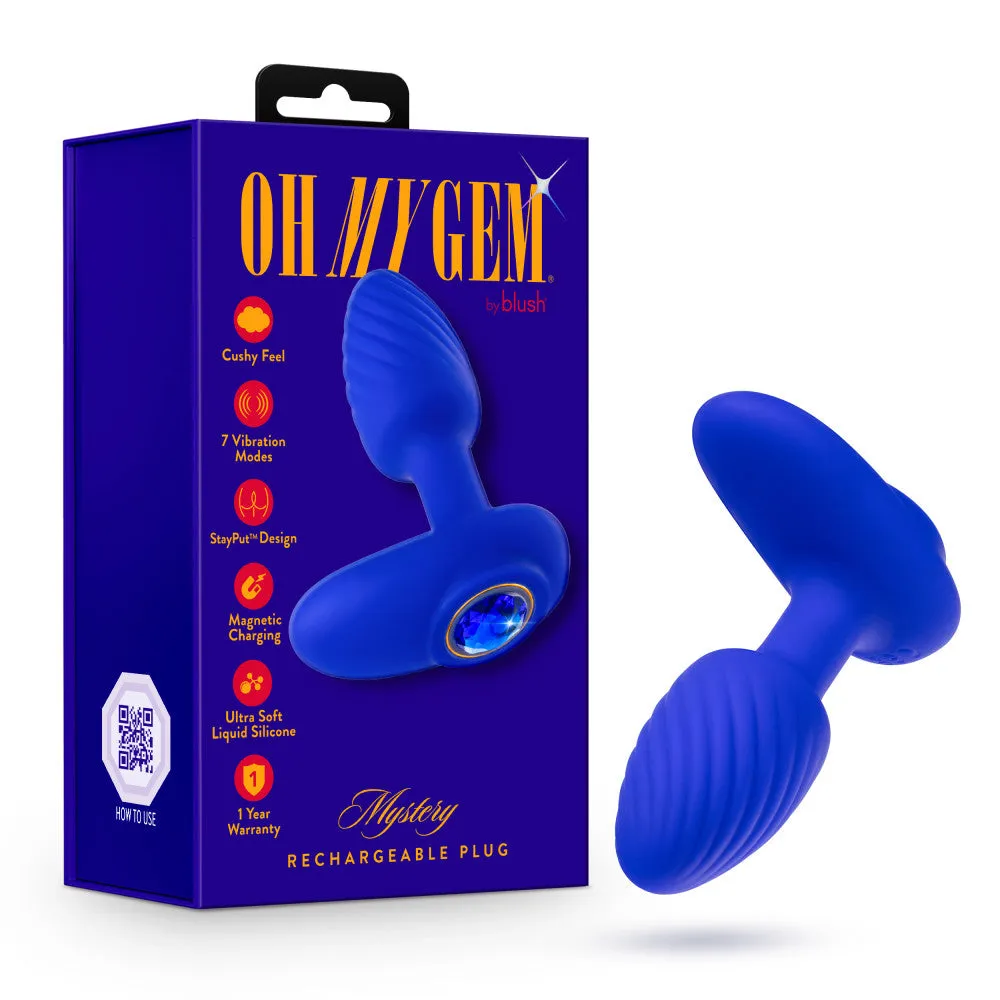 Oh My Gem By Blush® | Mystery 4 Inch Vibrating Anal Plug Massager With Stayput™ Design & Sapphire Gem Base – In Blue