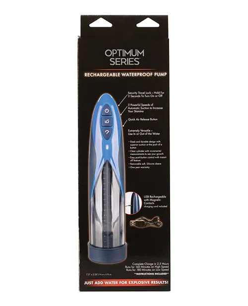 Optimum Series Rechargeable Waterproof Penis Pump - Blue