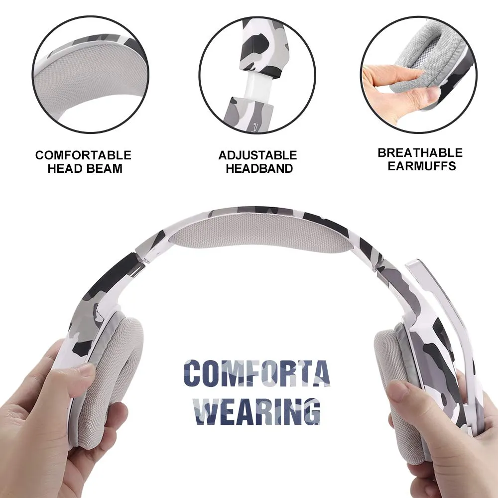 PHOINIKAS Gaming Headset for PS4, Xbox One, PC, Laptop, Mac, Nintendo Switch, 3.5MM PS4 Stereo Headset Over Ear Headphones with Noise-Cancelling Mic, Bass Surround - Camo