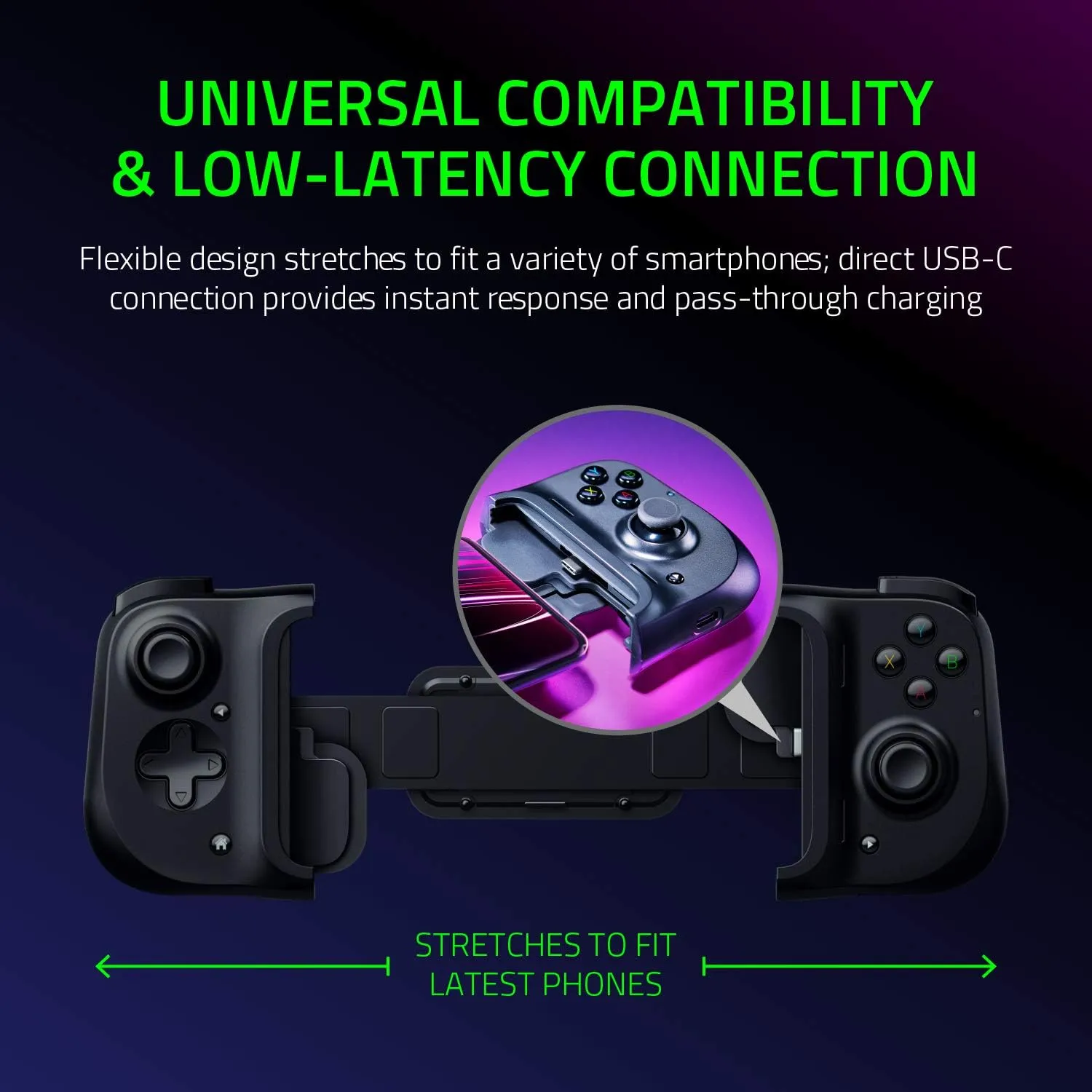 Razer Kishi Mobile Game Universal Controller/Gamepad for Android USB-c : Xbox Game Pass Ultimate, Xcloud, Stadia, Geforce Now, Ps Remote Play – Pass Through Charging - Mobile Controller Grip Samsung and More