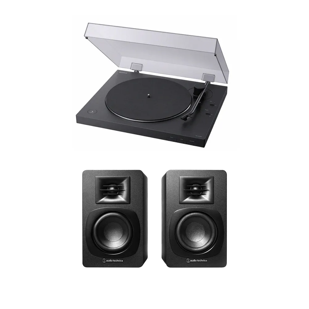 Sony PS-LX310BT Bluetooth Turntable with Audio Technica AT-SP3X Powered Bookshelf Speakers HiFi Package