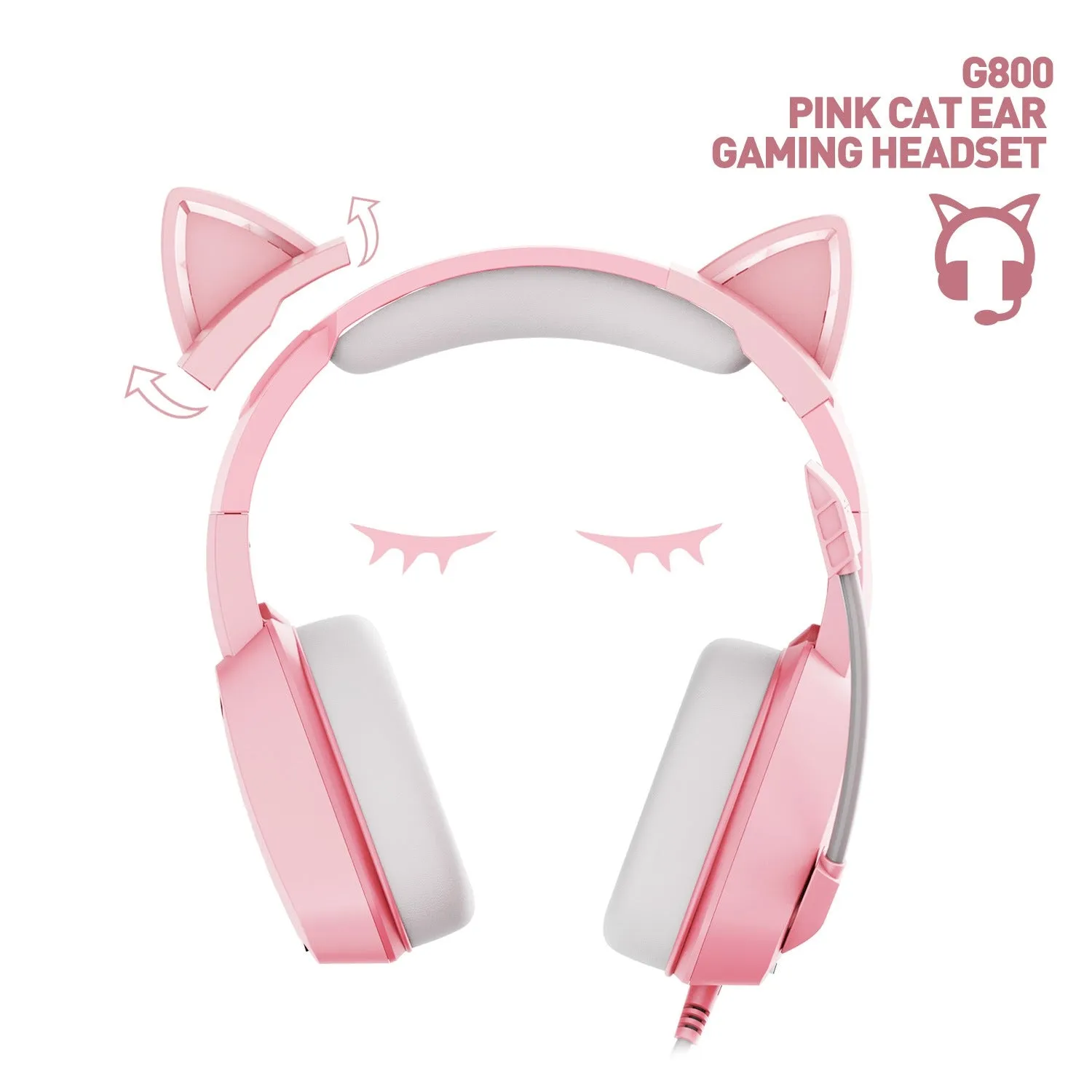 Stereo Bass Surround Wired Cute Cat Ear Gaming Headset with Mic & Soft Earmuffs for Win / Mac / PS4