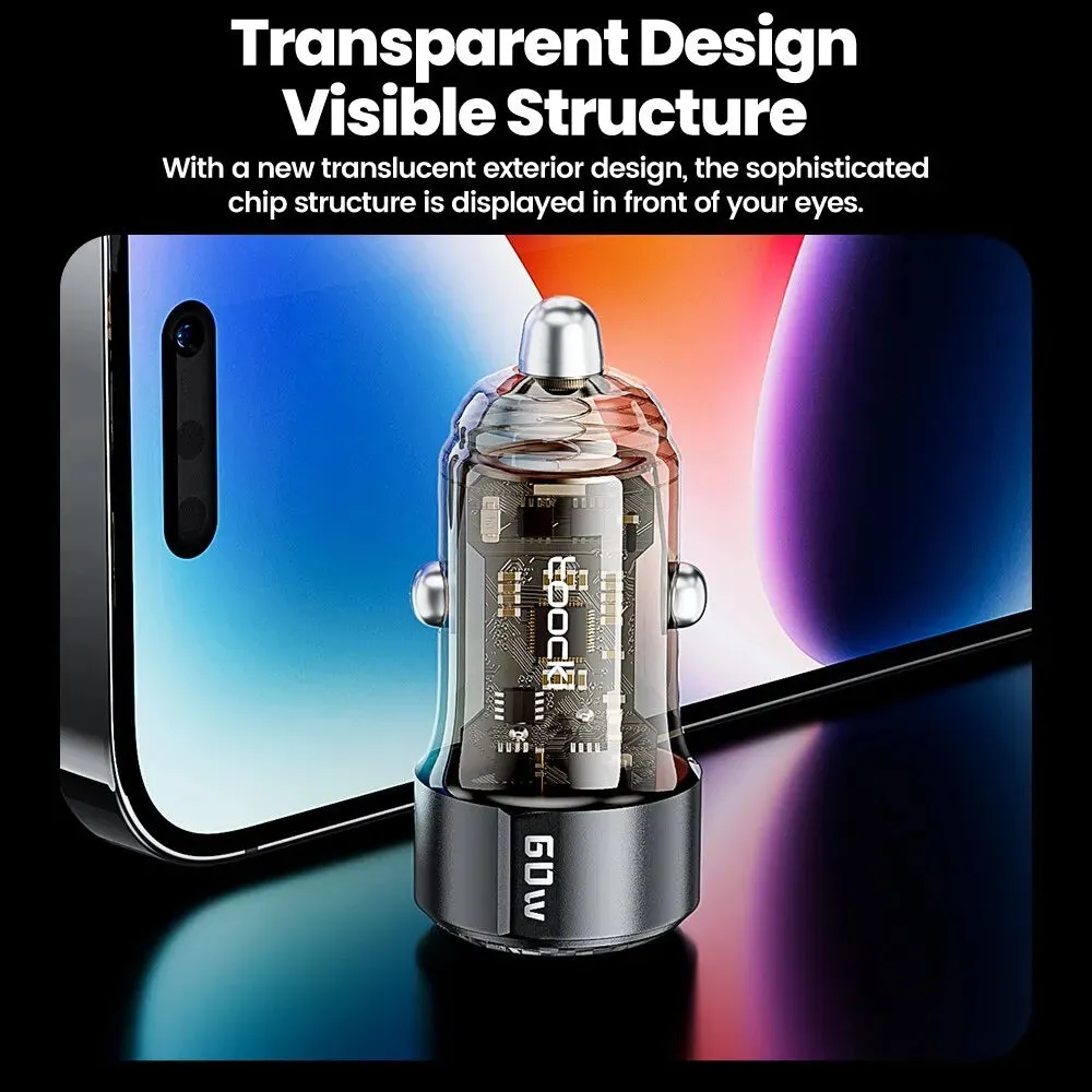 Toocki 60W Car Charger with 30W Quick Charge - Transparent Case PD 27W