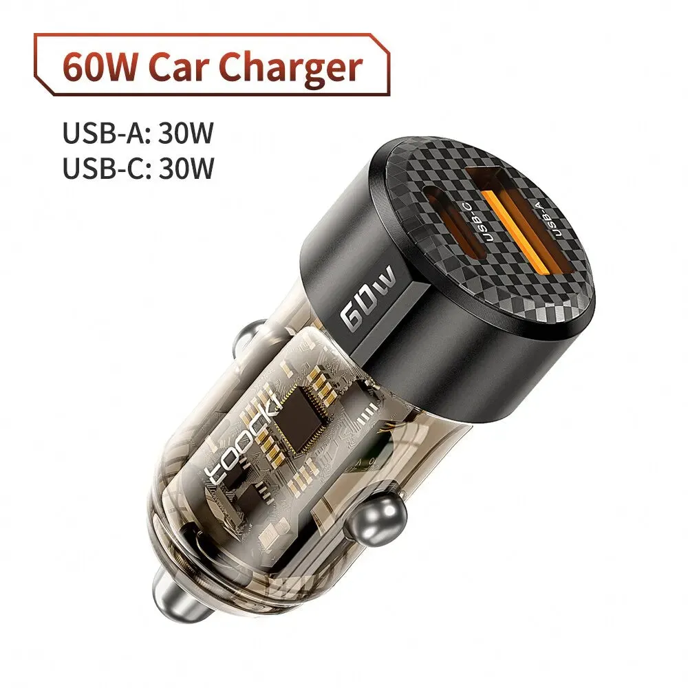 Toocki 60W Car Charger with 30W Quick Charge - Transparent Case PD 27W