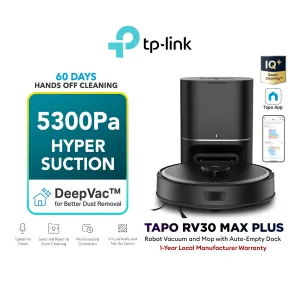 TP-Link Tapo RV30 Max Plus 5300Pa Robot Vacuum Cleaner | LiDAR IMU Dual Navigation | Auto Empty with Dock Dustbin 3L Large Dust Bag