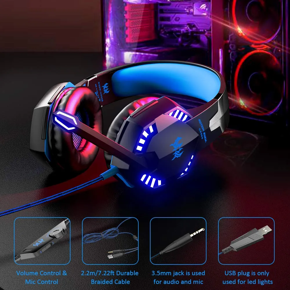 VersionTECH G2000 Stereo Gaming Headset for Xbox One PS4 PC Surround Sound Over-Ear Headphones with Noise Cancelling Mic LED Lights