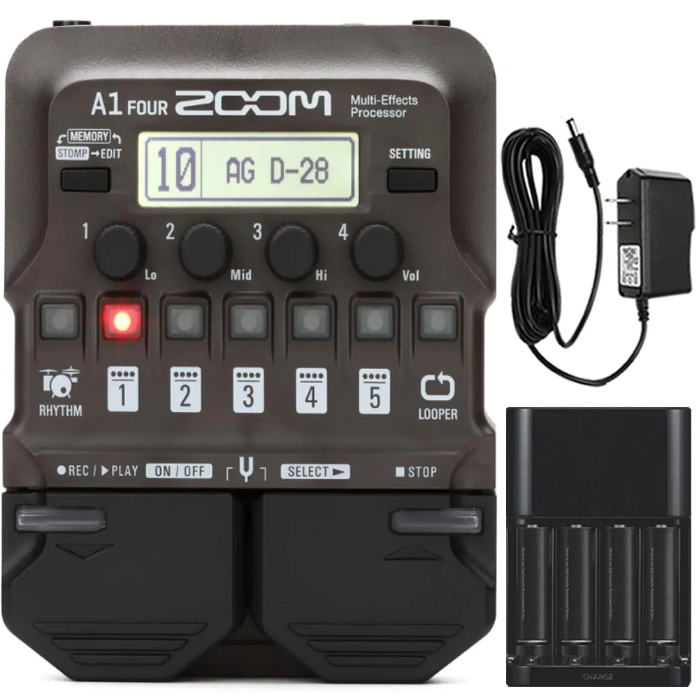 Zoom A1 Four Acoustic Instrument Multi-Effect Processor   Power Supply   Battery & Charger